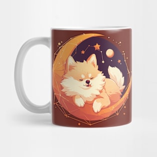 Cute pomeranian sleeping in the night sky Mug